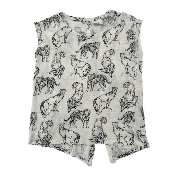 Cynthia Rowley Tank Women’s Medium White Tiger Leopard Linen Safaricore - Picture 1 of 10